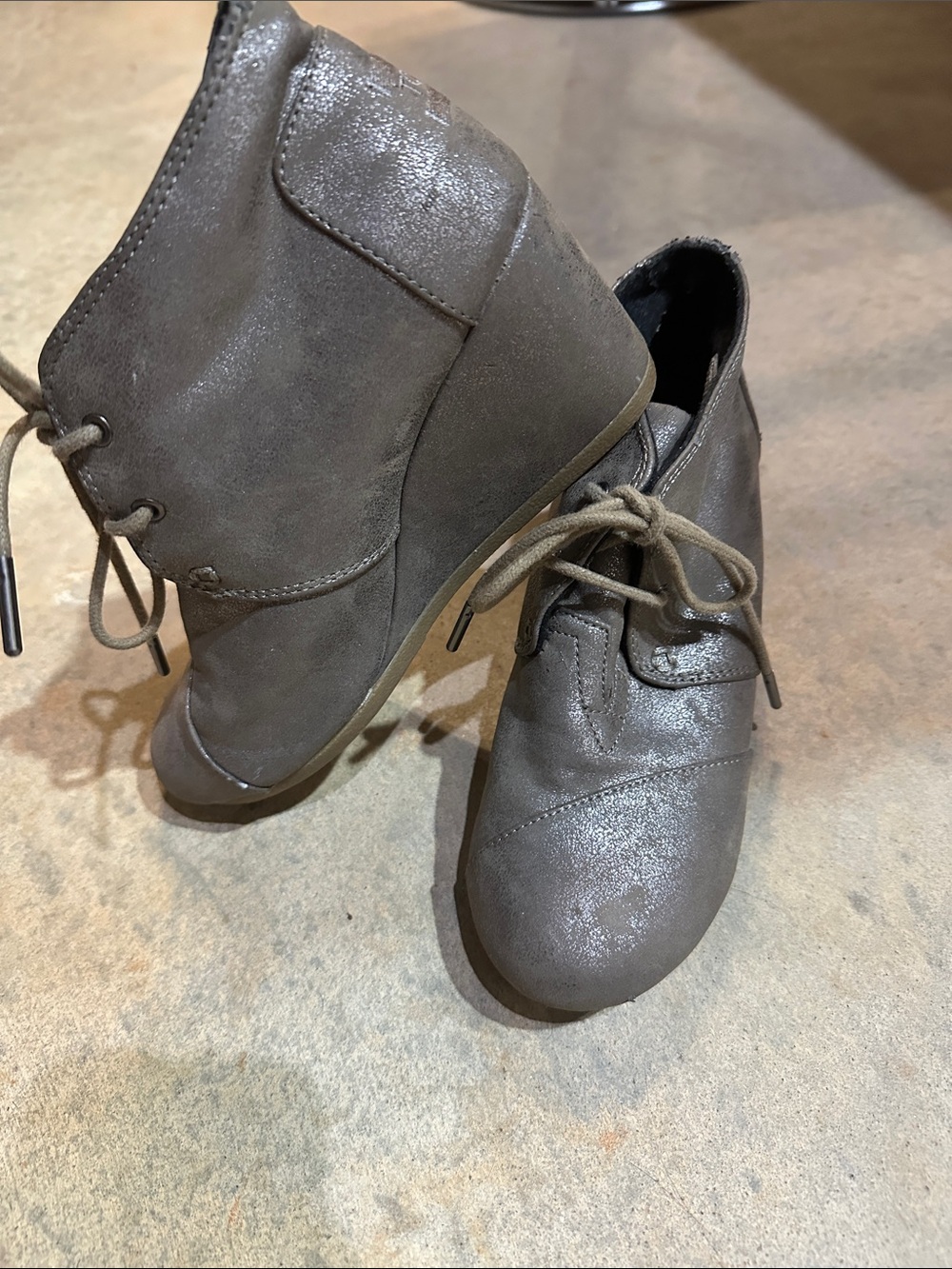 Toms Taupe Lace-Up Wedge Ankle Shoes